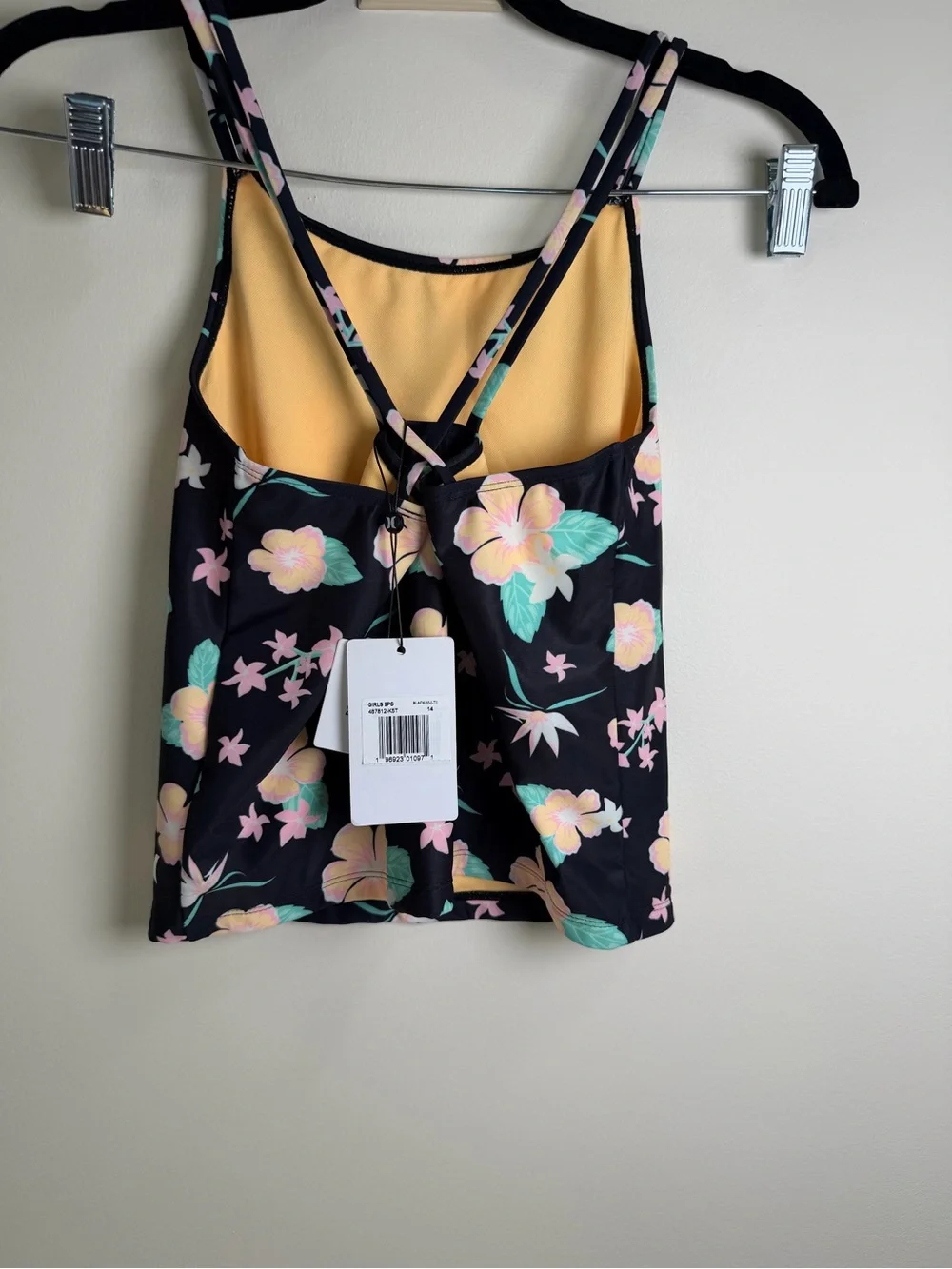 Hurley Girls 2-Piece Floral Tankin Set Black Multi UPF 50+ Size 14
